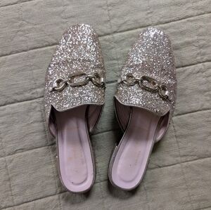 Gold Glitter Kate Spade Leather Loafer Mules Sz7